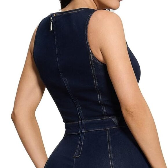 GUESS Carla Denim Jumpsuit Jeans Zip Back Skinny Bustier Structure Stretch S - Picture 8 of 9